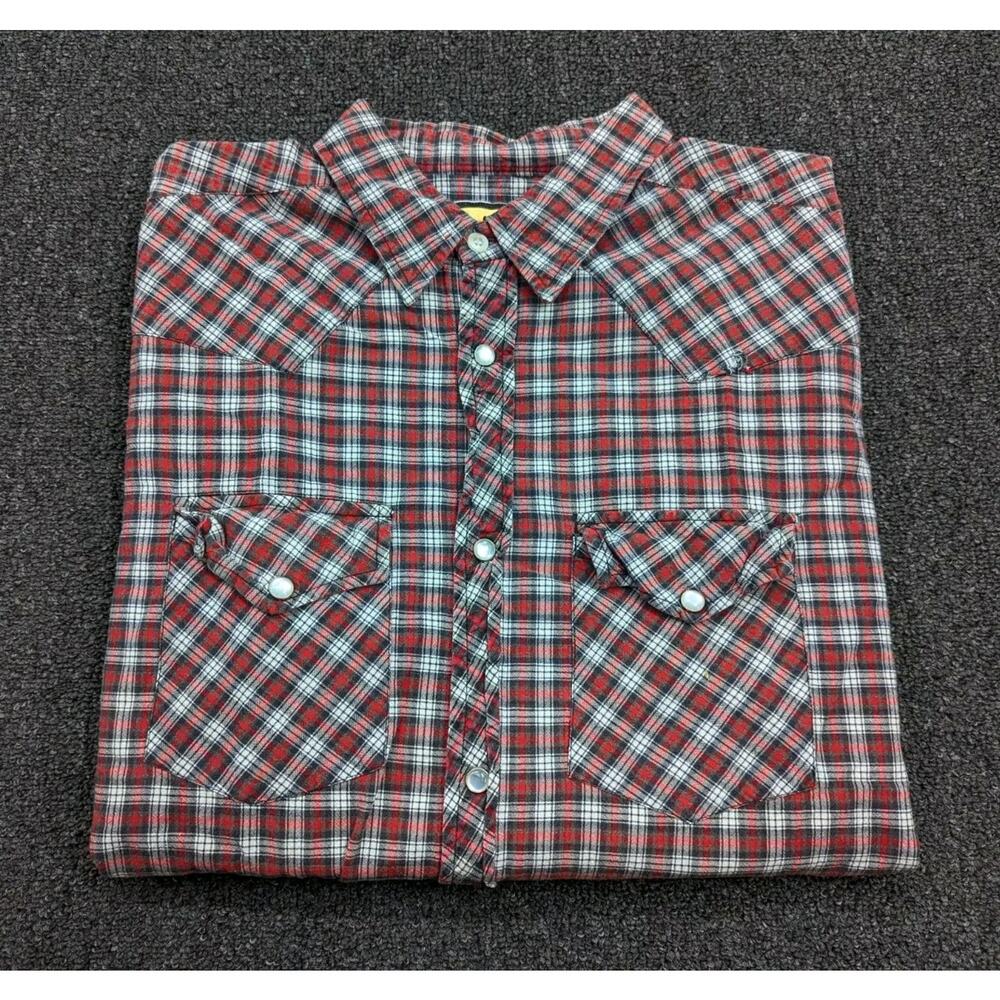 Western Trails Men's Red Plaid Flannel Pearl Snap Western Shirt Size XL